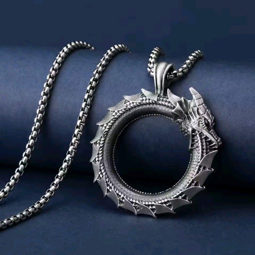 Silver Dragon Pendant Necklace - Picture 2 of 4